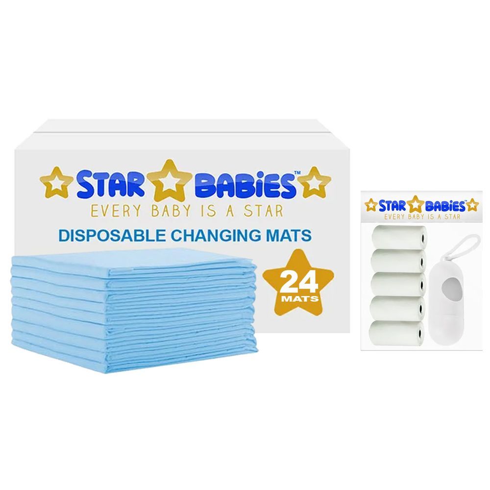 Star Babies - Disposable Changing Mat 24pcs & Scented Bag 5pcs w/ Dispenser - White