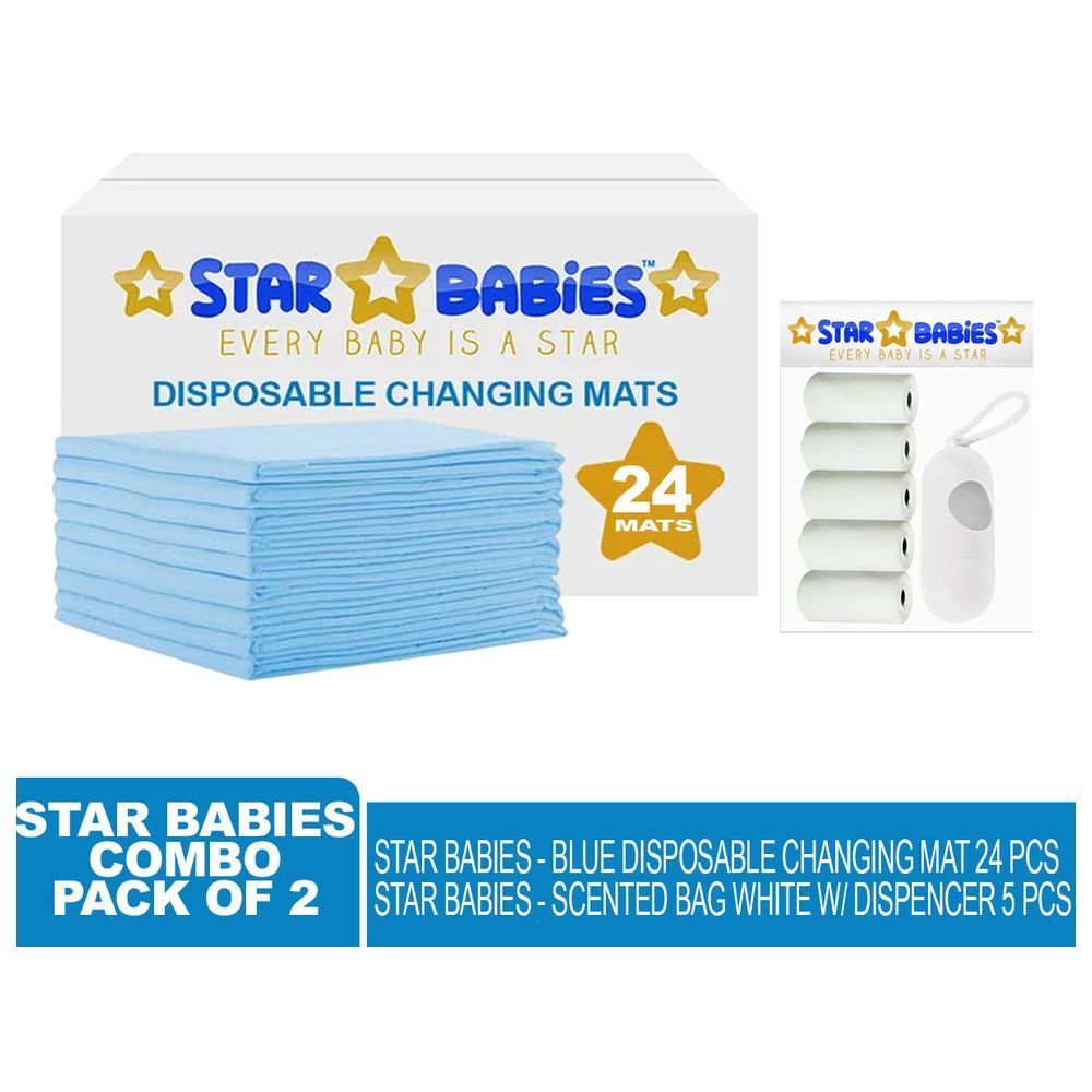 Star Babies - Disposable Changing Mat 24pcs & Scented Bag 5pcs w/ Dispenser - White