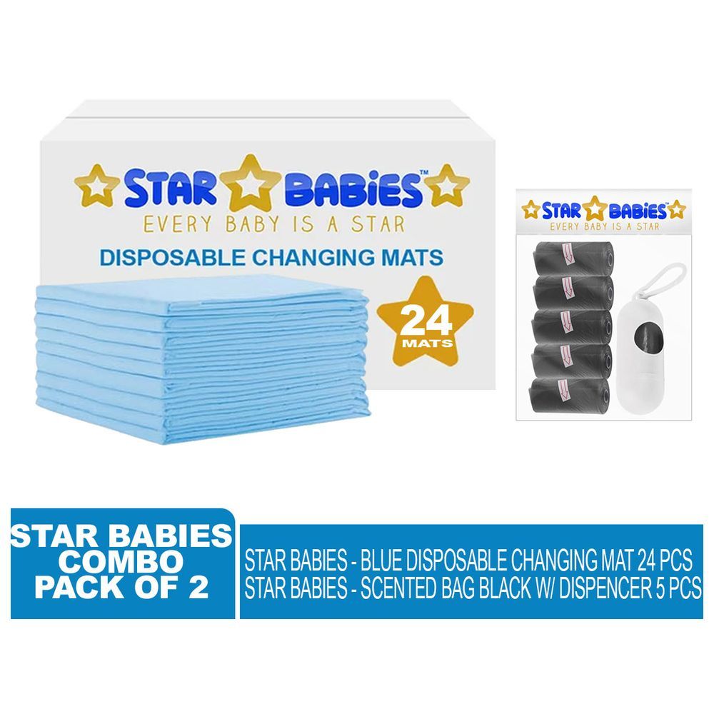 Star Babies - Disposable Changing Mat 24pcs & Scented Bag 5pcs w/ Dispenser - Black