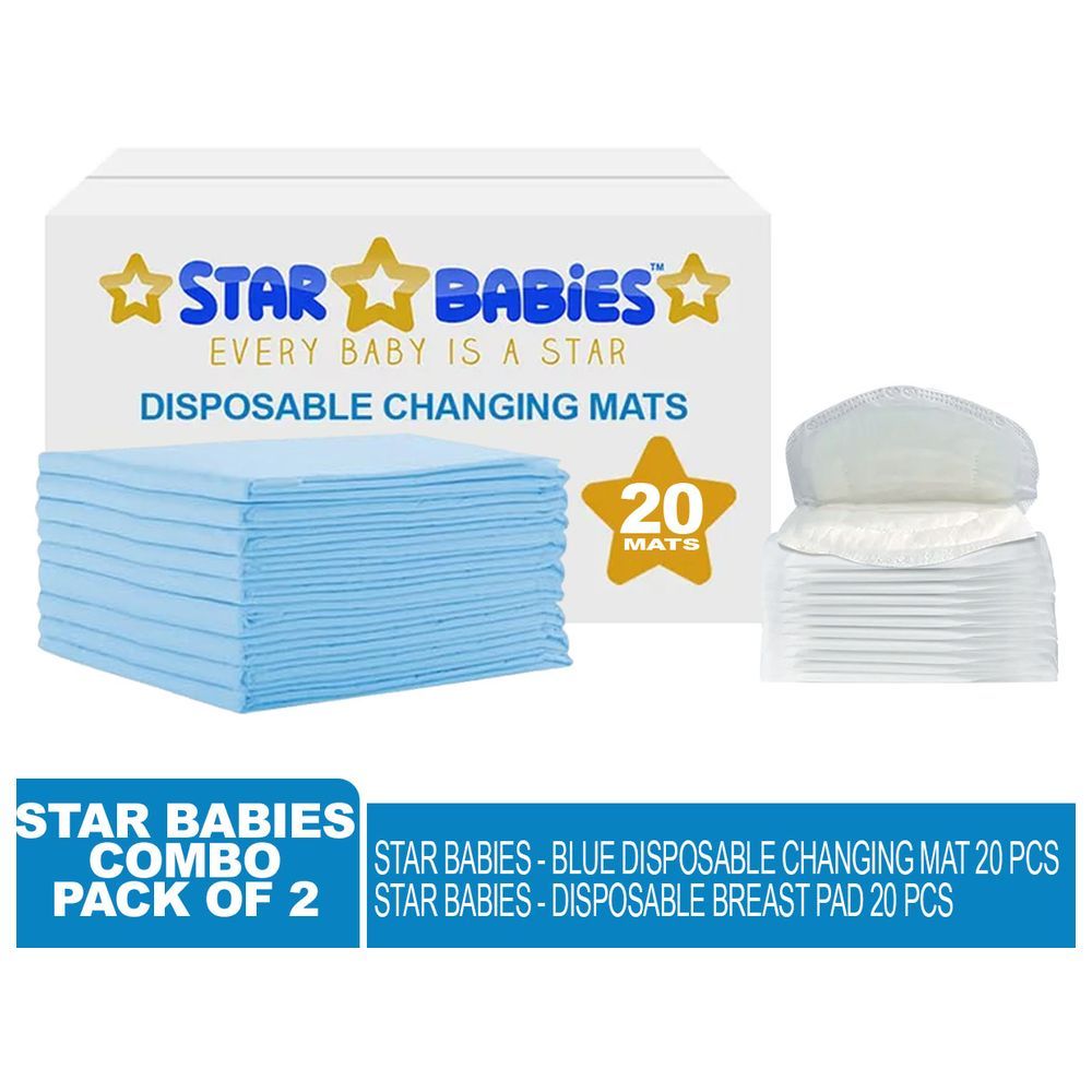 Star Babies - Disposable Changing Mat 20pcs w/ Breast Pad 20pcs - Blue