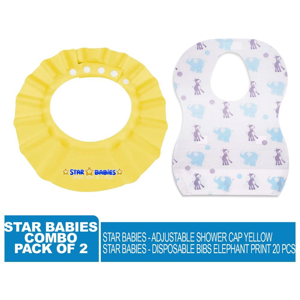 Star Babies - Adjustable Shower Cap w/ Disposable Bibs 20pcs - Yellow