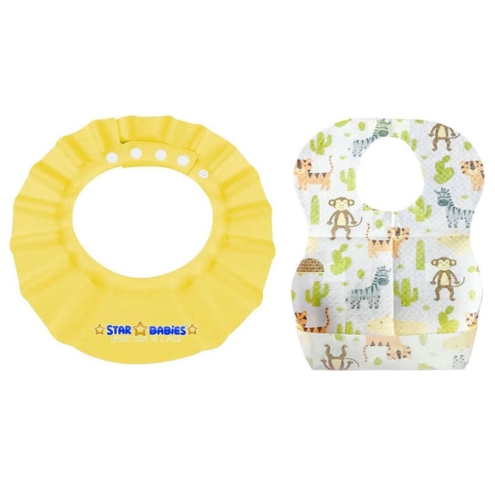 Star Babies - Adjustable Shower Cap w/ Printed Disposable Bibs 20pcs - Yellow