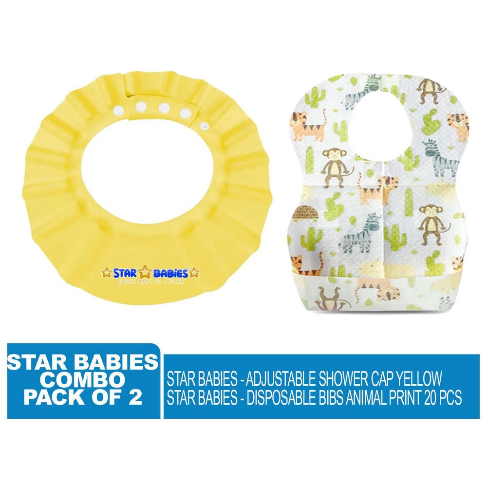 Star Babies - Adjustable Shower Cap w/ Printed Disposable Bibs 20pcs - Yellow