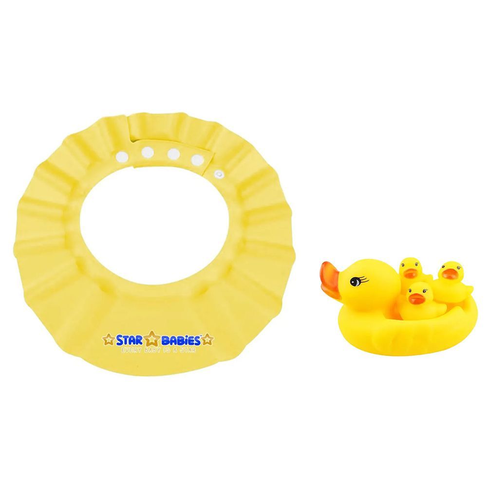 Star Babies - Adjustable Shower Cap w/ Rubber Duck Toy 4pcs - Yellow