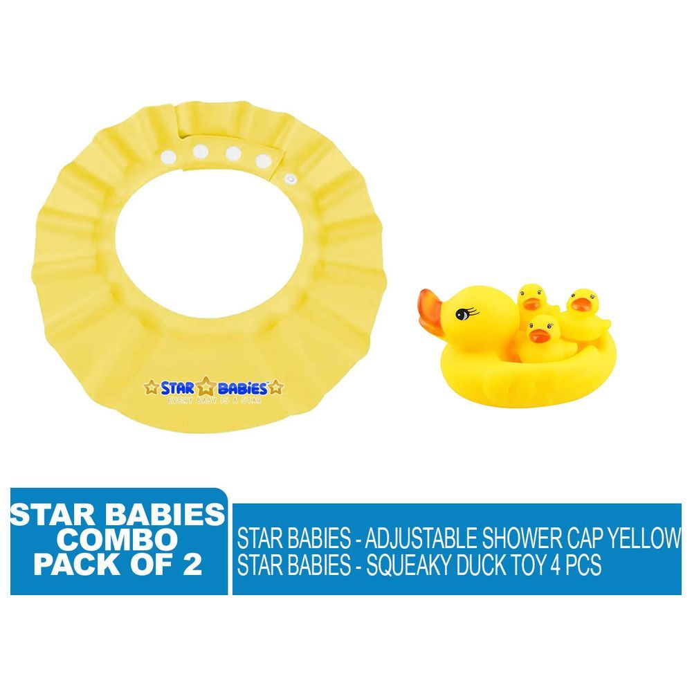 Star Babies - Adjustable Shower Cap w/ Rubber Duck Toy 4pcs - Yellow