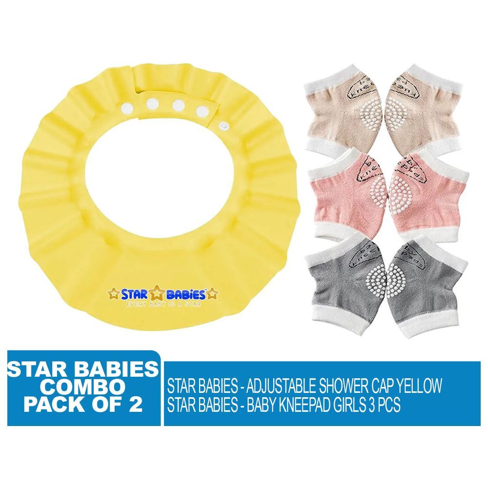 Star Babies - Adjustable Shower Cap w/ Baby Girl's Kneepad 3pcs - Pink