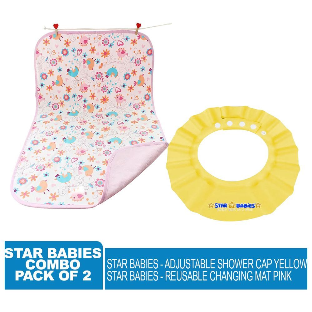 Star Babies - Adjustable Shower Cap w/ Reusable Changing Mats - Pink