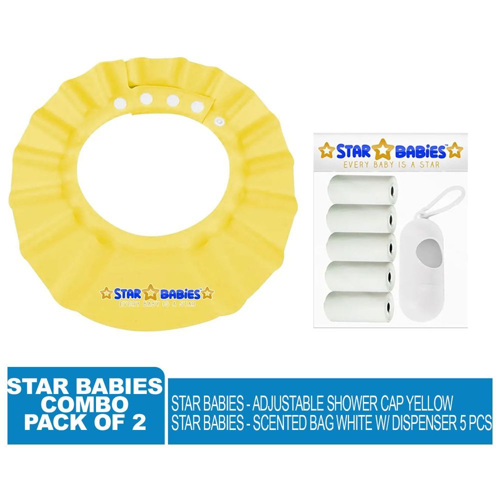 Star Babies - Adjustable Shower Cap & Scented Bag 5pcs w/ Dispenser - Yellow/White