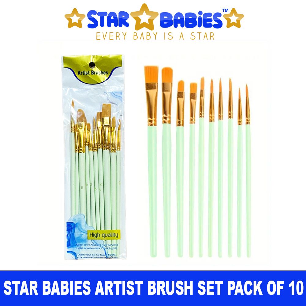 Star Babies - Artist Paint Brush Set - Green - 10 Pcs