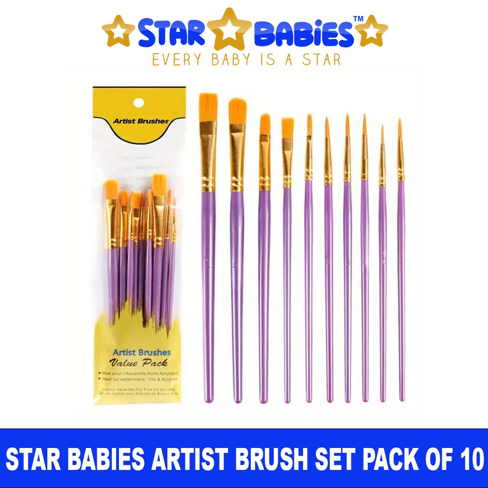 Star Babies - Kid's Paint Brush Set - Purple - 10 Pcs