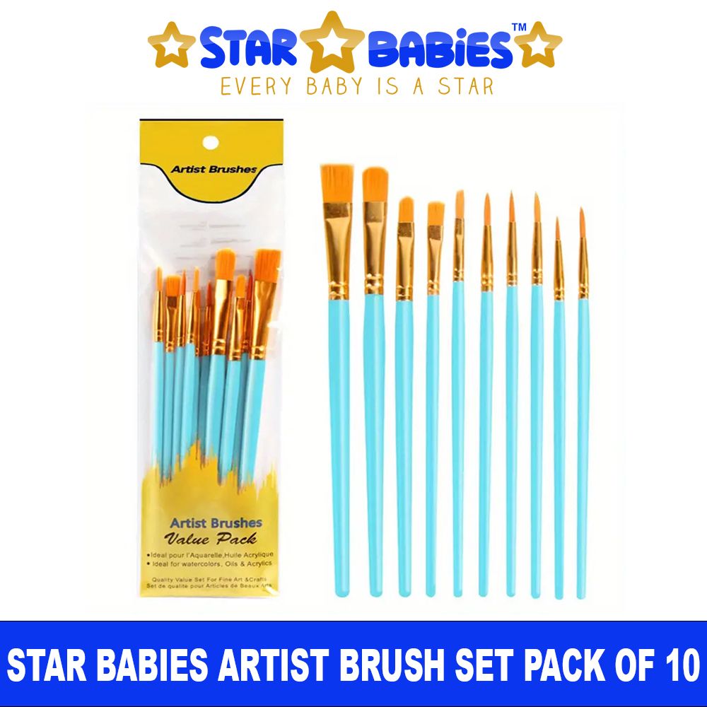 Star Babies - Kid's Paint Brush Set - Green - 10 Pcs