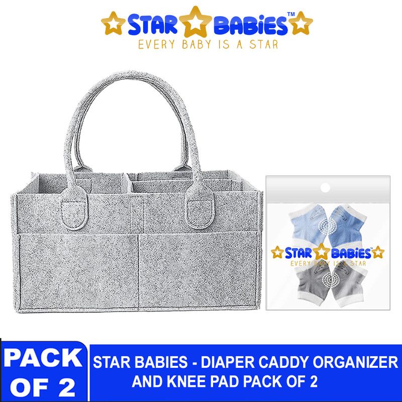 Star Babies - Baby Diaper Caddy Portable Organizer With With Baby Knee Pad 2 Pairs - Multicolor