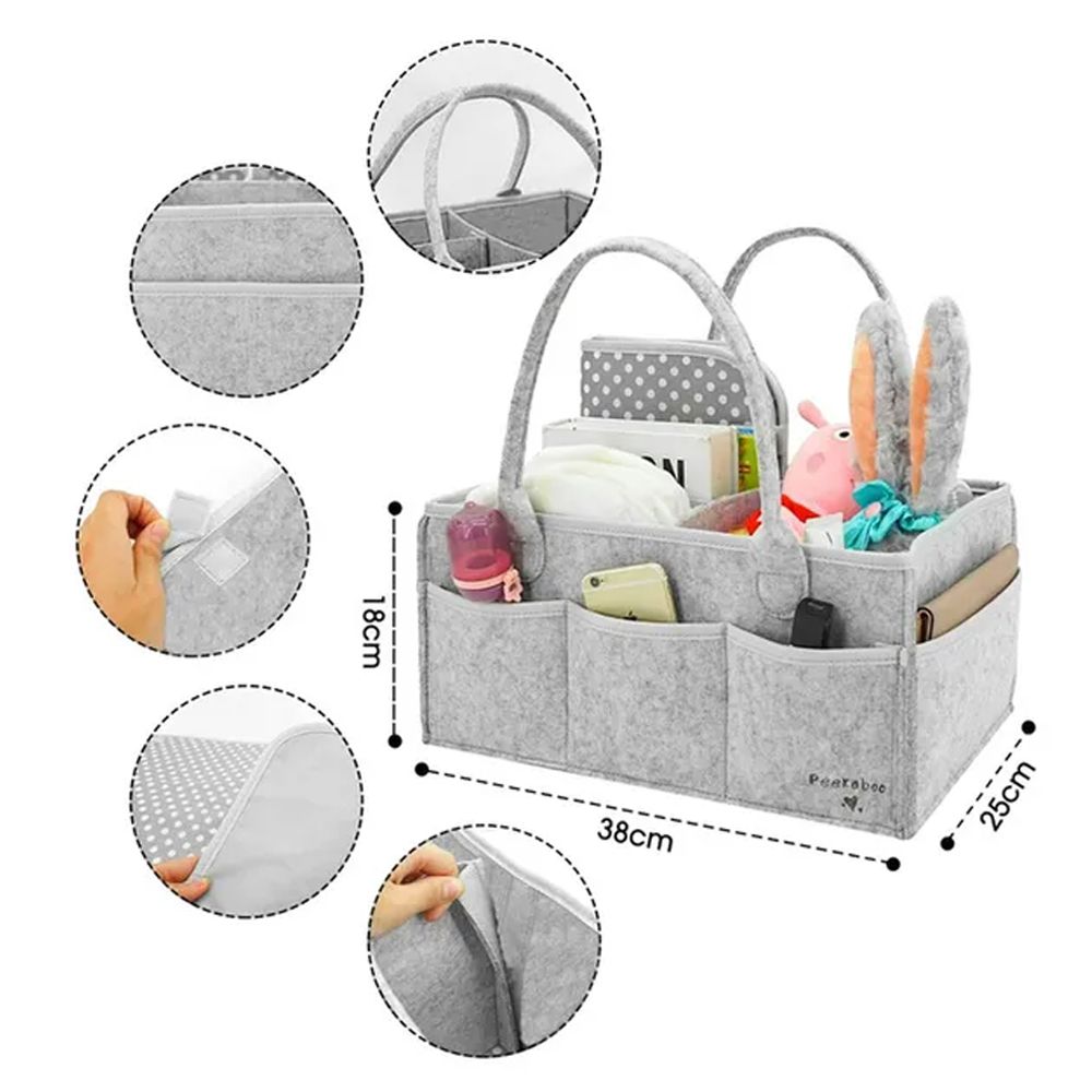 Star Babies - Baby Diaper Caddy & Scented Bag Roll Set - Grey/Green - 11 Pcs