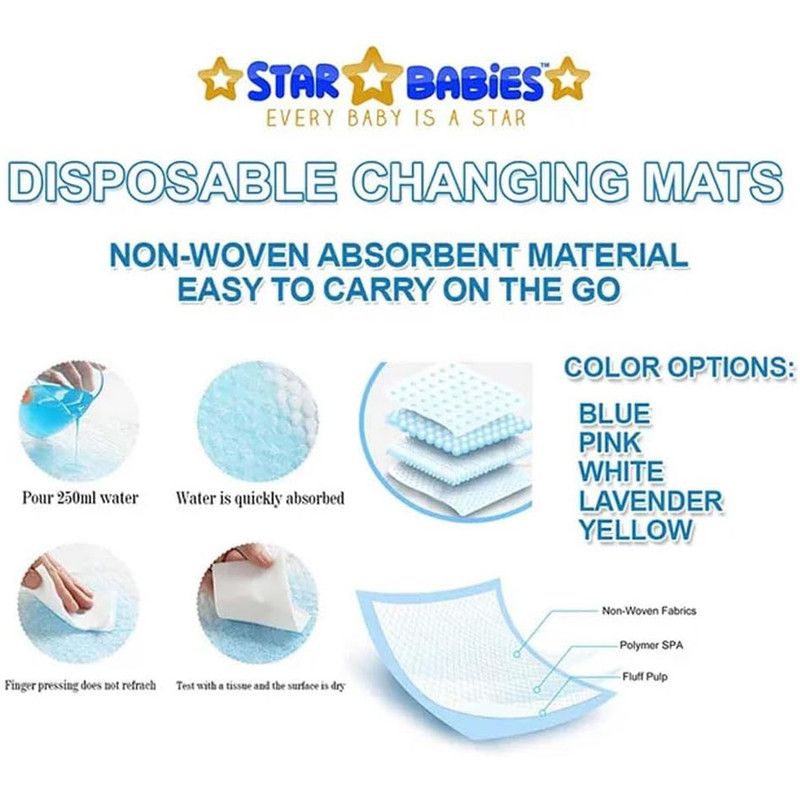 Star Babies - Baby Diaper Caddy Portable Organizer With Disposable Changing Mat - Lavender - 5 Pcs