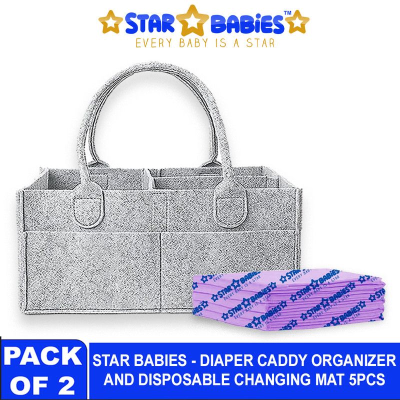 Star Babies - Baby Diaper Caddy Portable Organizer With Disposable Changing Mat - Lavender - 5 Pcs