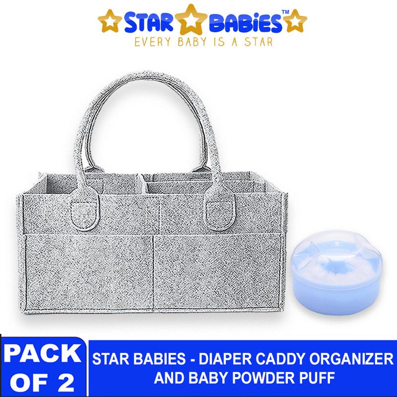 Star Babies - Baby Diaper Caddy Portable Organizer With  Baby Powder Puff - Blue