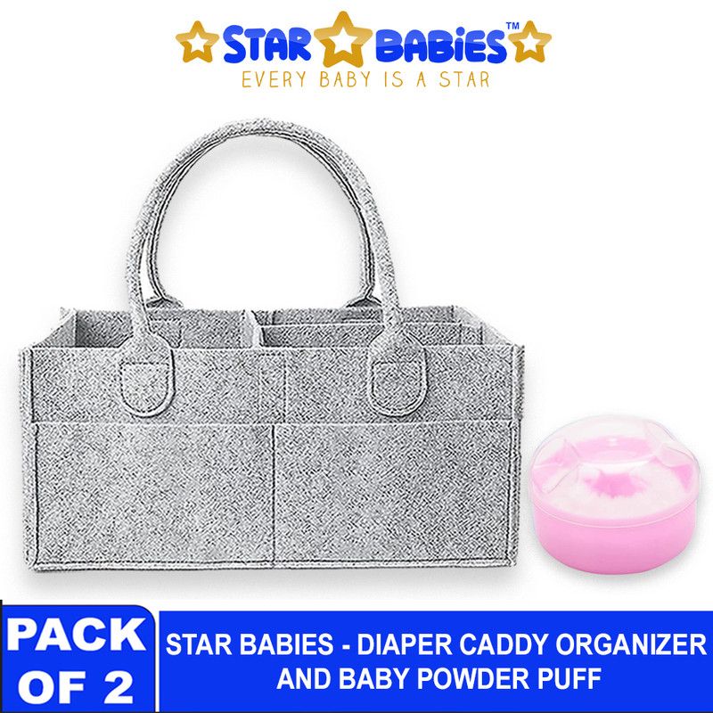 Star Babies - Baby Diaper Caddy Portable Organizer With Baby Powder Puff - Pink