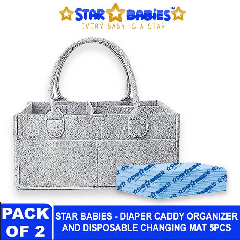 Star Babies - Baby Diaper Caddy Portable Organizer With Disposable Changing Mat - 5Pcs - Blue