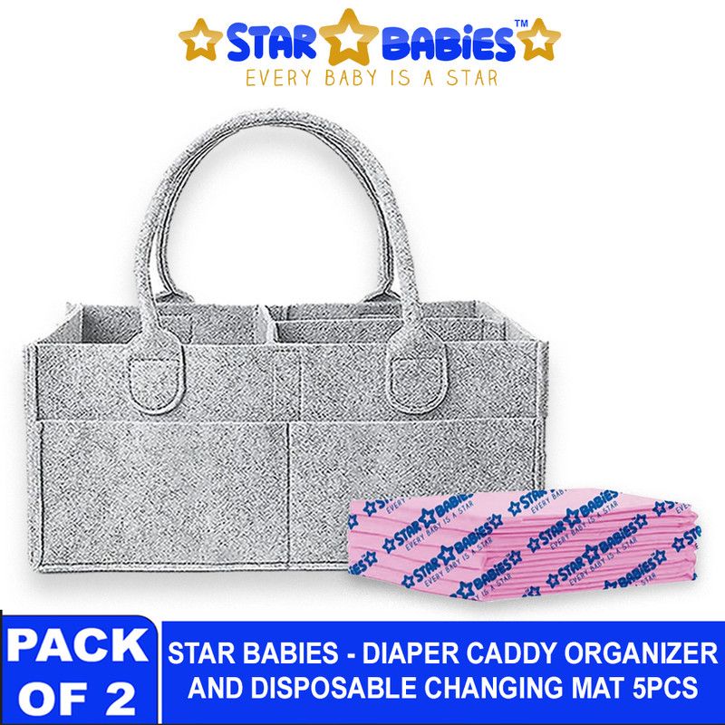 Star Babies - Baby Diaper Caddy Portable Organizer With Disposable Changing Mat - Pink - 5 Pcs