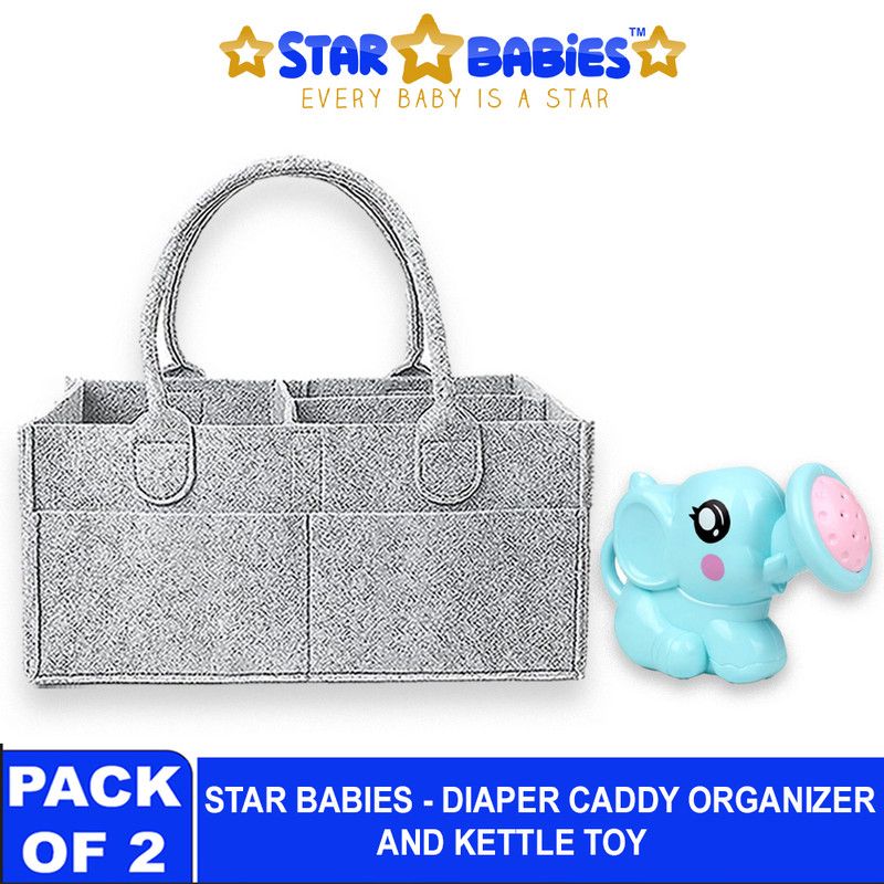 Star Babies - Baby Diaper Caddy Portable Organizer With Kids Kettle Toy - Blue