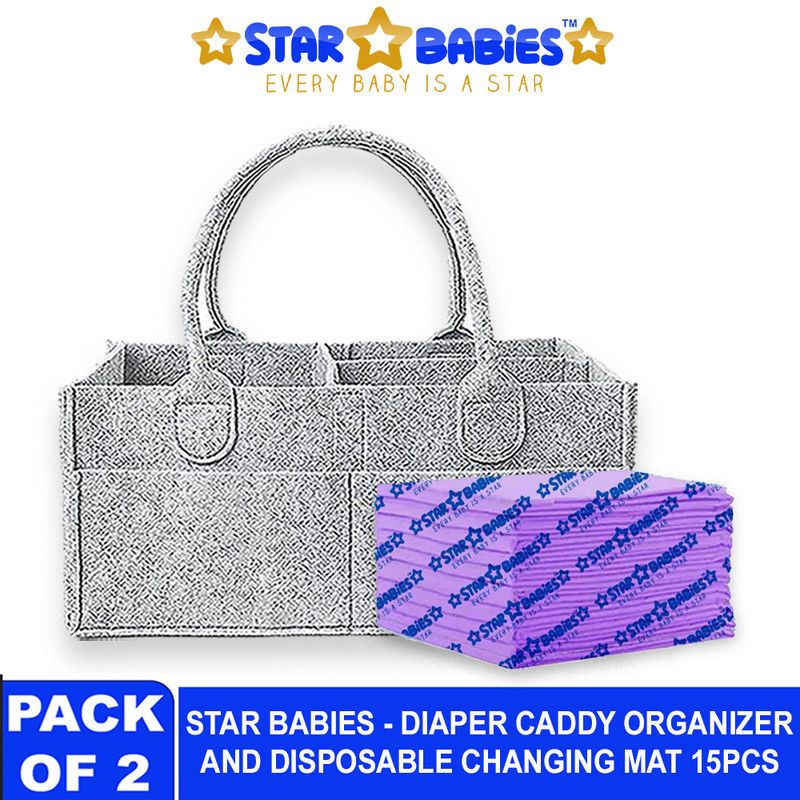 Star Babies - Baby Diaper Caddy Portable Organizer With Disposable Changing Mat - Lavender - 15 Pcs