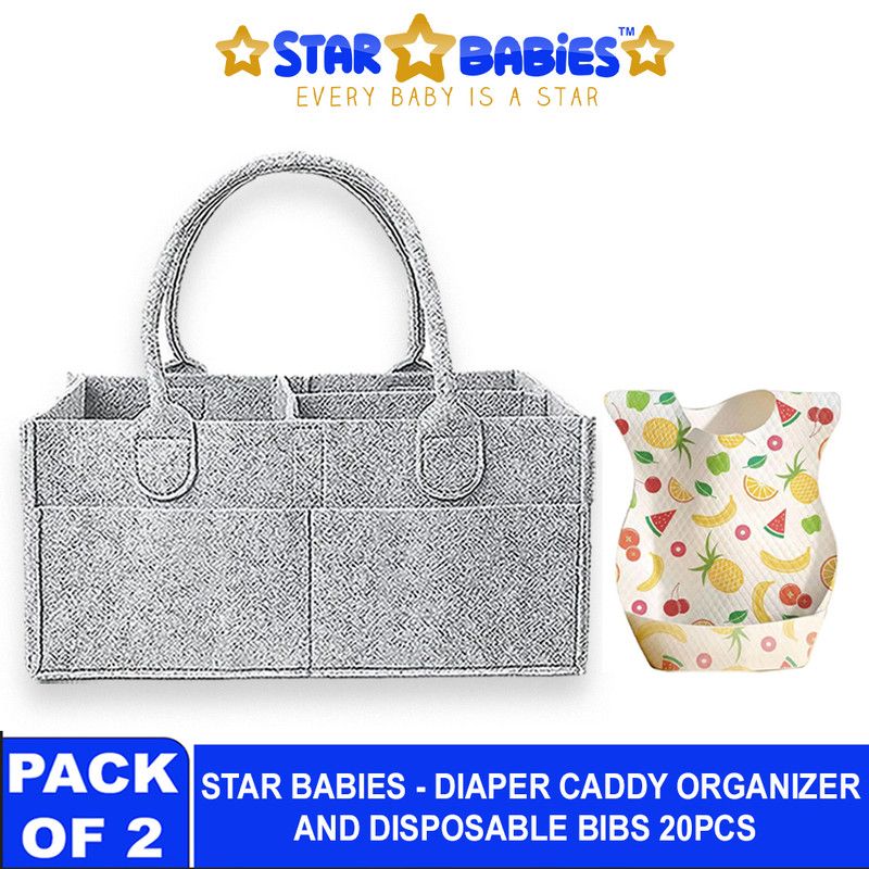 Star Babies - Baby Diaper Caddy Portable Organizer With Disposable Bibs - Multicolor - 20 Pcs