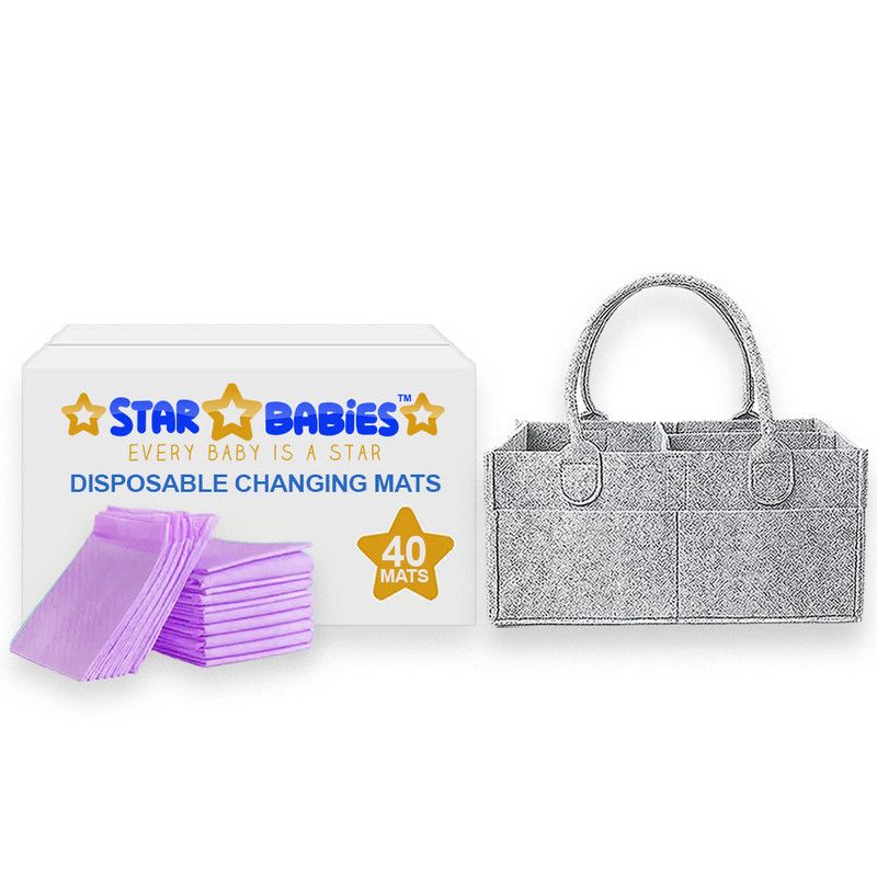 Star Babies - Baby Diaper Caddy Organizer With Disposable Changing Mat 40Pc Set - Lavender