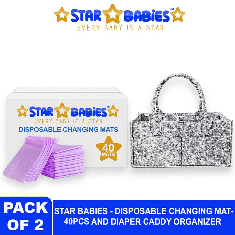 Star Babies - Baby Diaper Caddy Organizer With Disposable Changing Mat 40Pc Set - Lavender