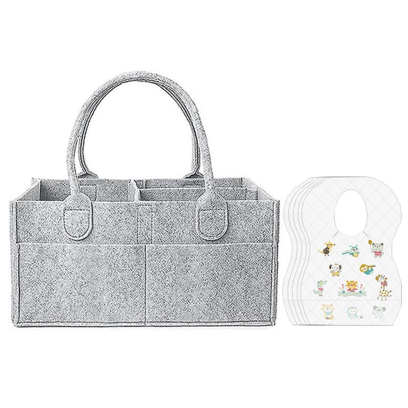 Star Babies - Baby Diaper Caddy Organizer With Disposable Bibs 70Pc Set - Grey