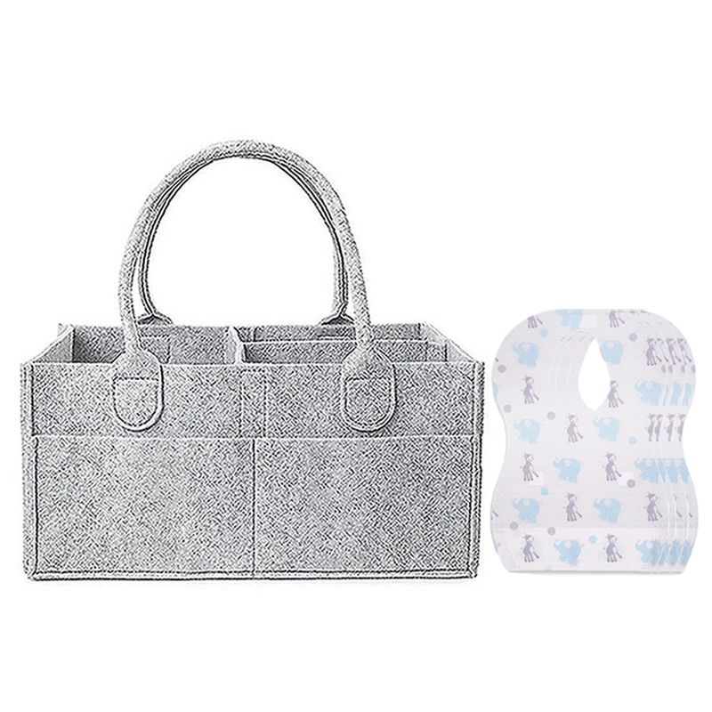 Star Babies - Baby Diaper Caddy Organizer With Disposable Bibs 120Pc Set - Grey