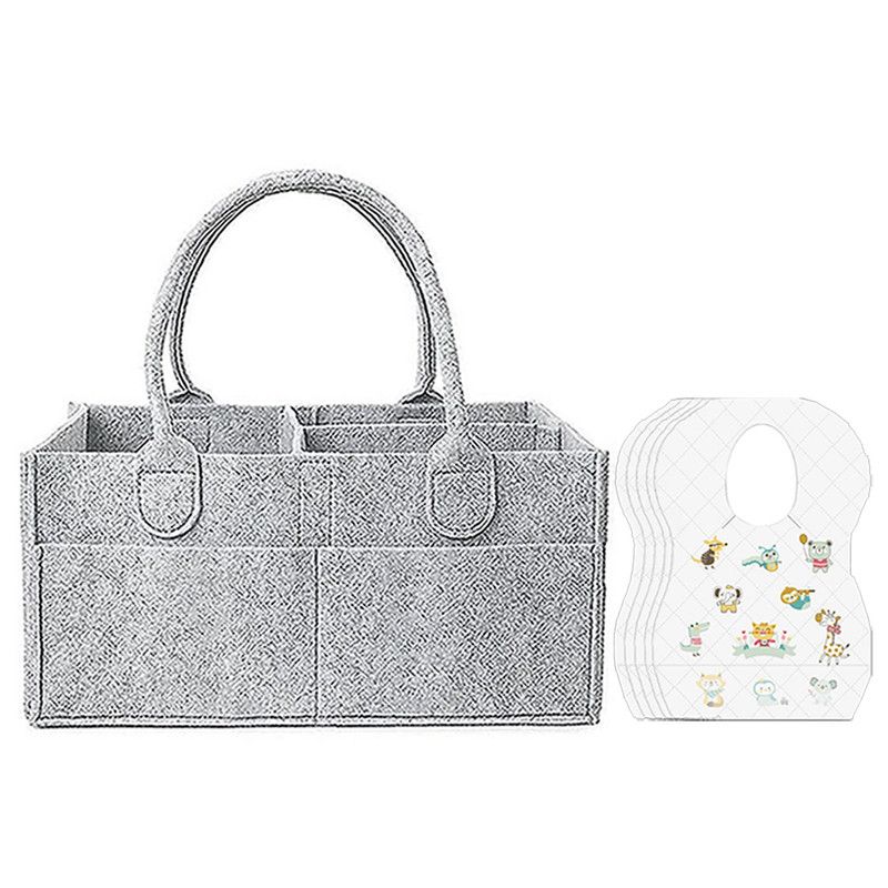 Star Babies - Baby Diaper Caddy Organizer With Disposable Bibs 120Pc Set - Grey