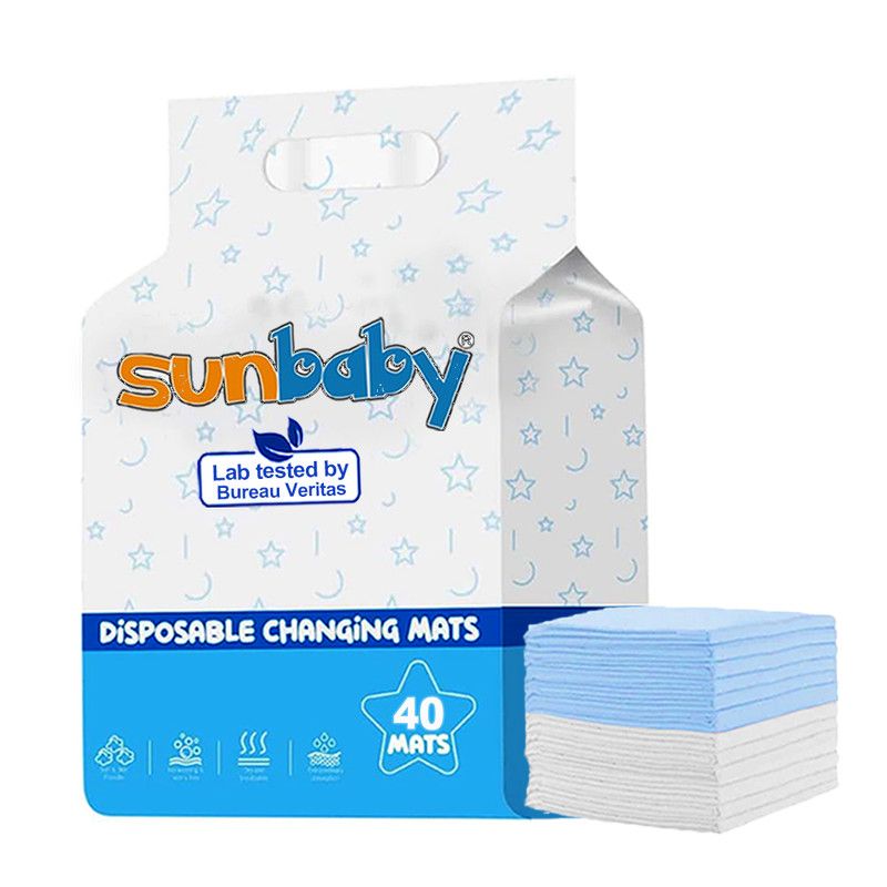 SunBaby - Disposable Changing Mats Large Pack of 40 - Blue/White