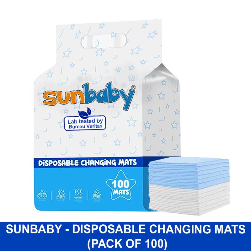 SunBaby - Disposable Changing Mats Large Pack of 100 - Blue/White