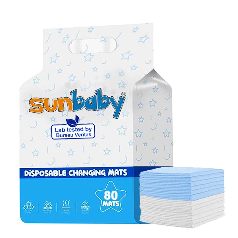 SunBaby - Disposable Changing Mats Large Pack of 80 - Blue/White