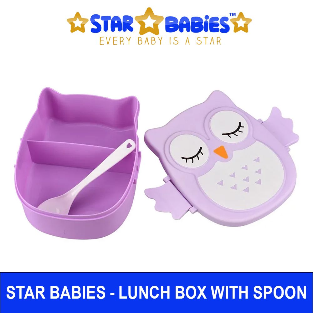 Star Babies - Cartoon Owl Lunch Box With 2 Compartments And Spoon - Purple