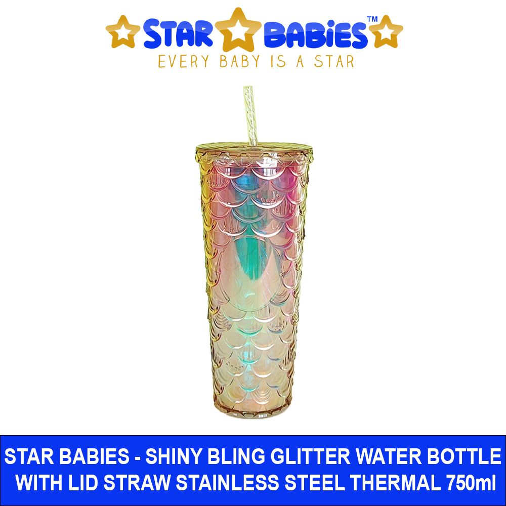 Star Babies - Shiny Bling Glitter Dimond Bottle With Lid And Straw - 750ml