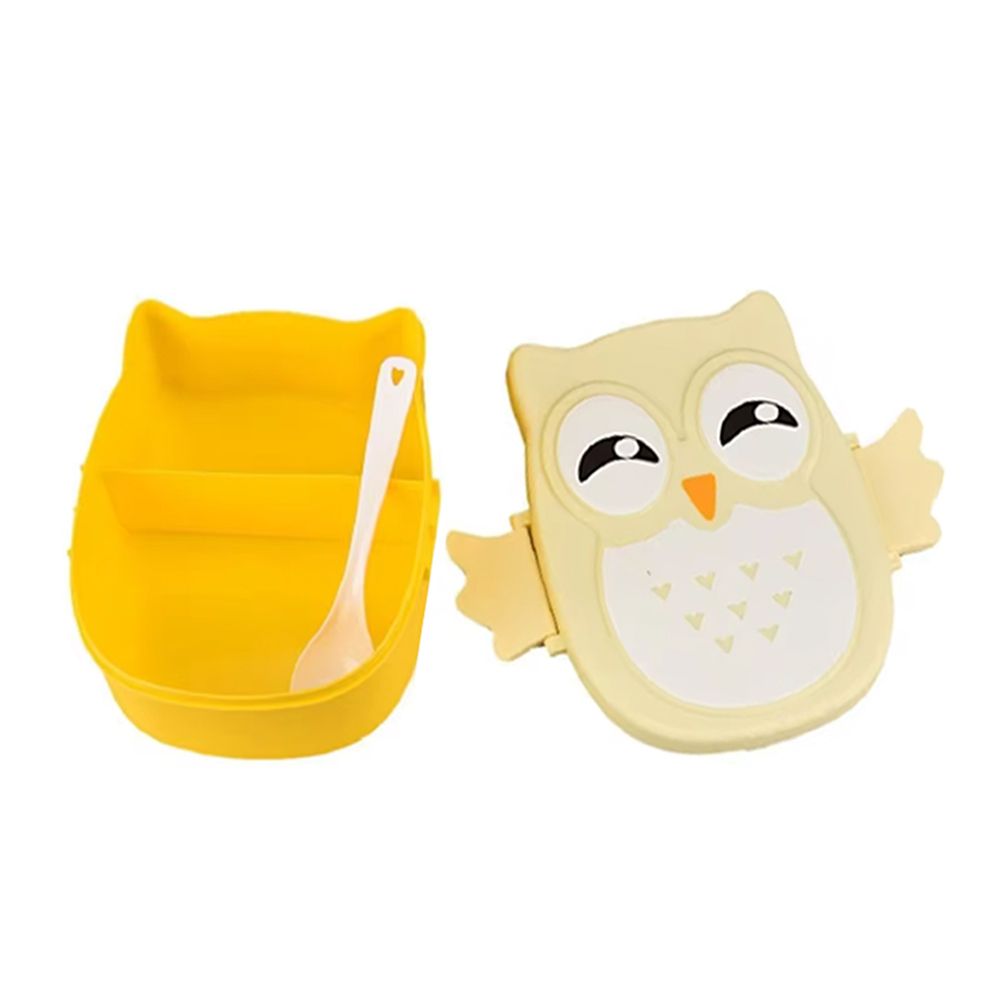 Star Babies - Cartoon Owl Lunch Box With 2 Compartments And Spoon - Yellow