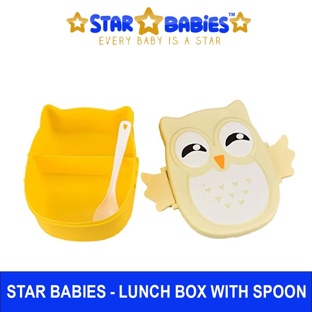 Star Babies - Cartoon Owl Lunch Box With 2 Compartments And Spoon - Yellow