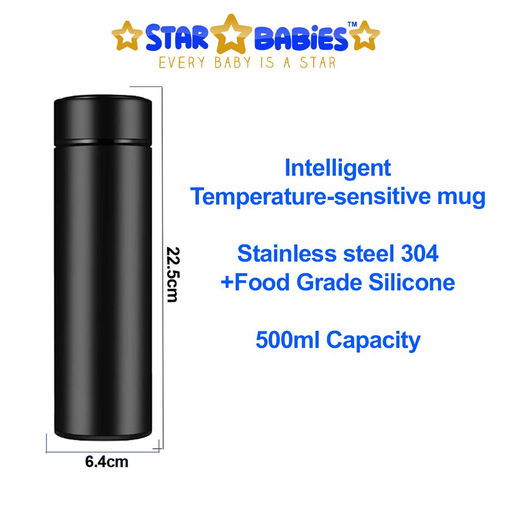 Star Babies - Insulated Stainless Steel Water Bottle - Black - 500ml