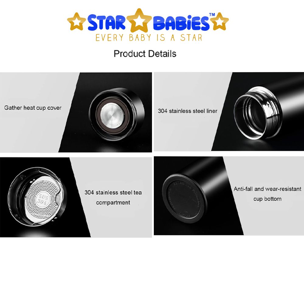 Star Babies - Insulated Stainless Steel Water Bottle - Black - 500ml