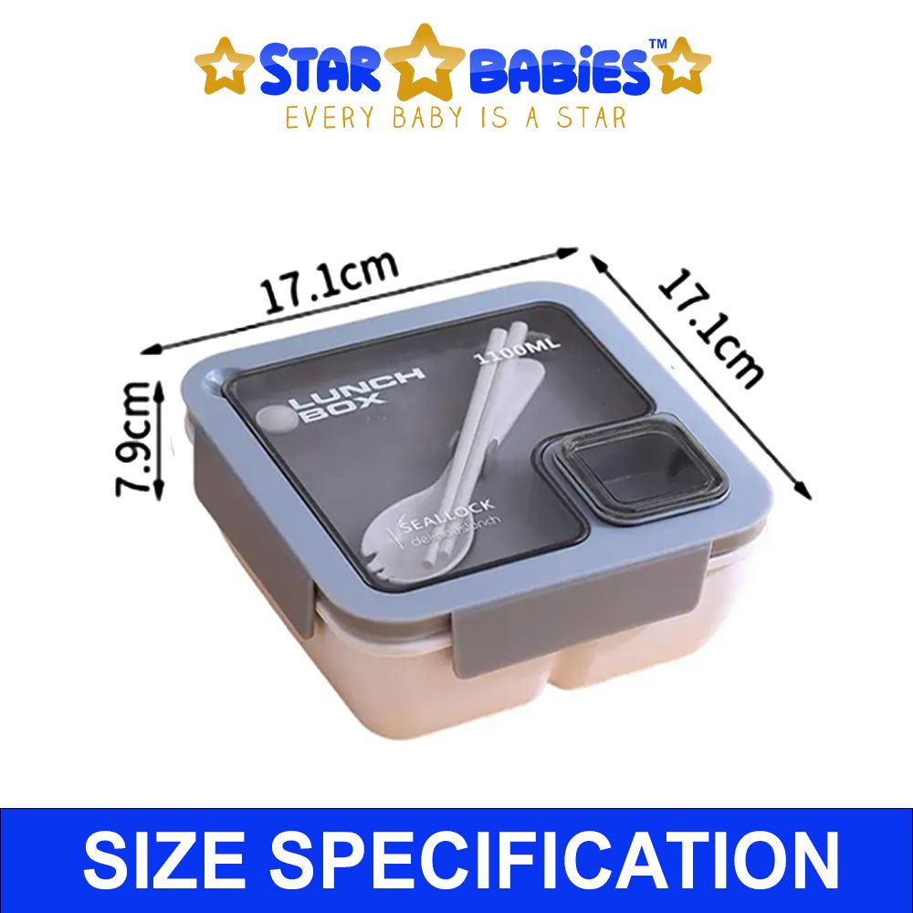 Star Babies - Lunch Box With 2 Compartments, Spoon And Fork - Blue/Pink - 1100ml