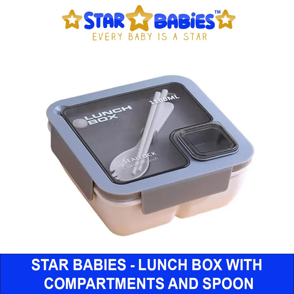 Star Babies - Lunch Box With 2 Compartments, Spoon And Fork - Blue/Pink - 1100ml