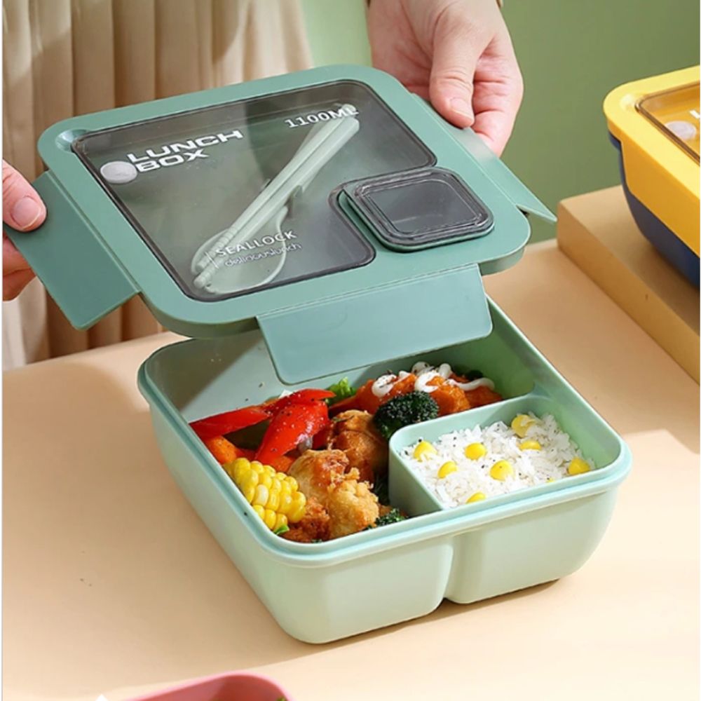 Star Babies - Lunch Box With 2 Compartments, Spoon And Fork - Green - 1100ml