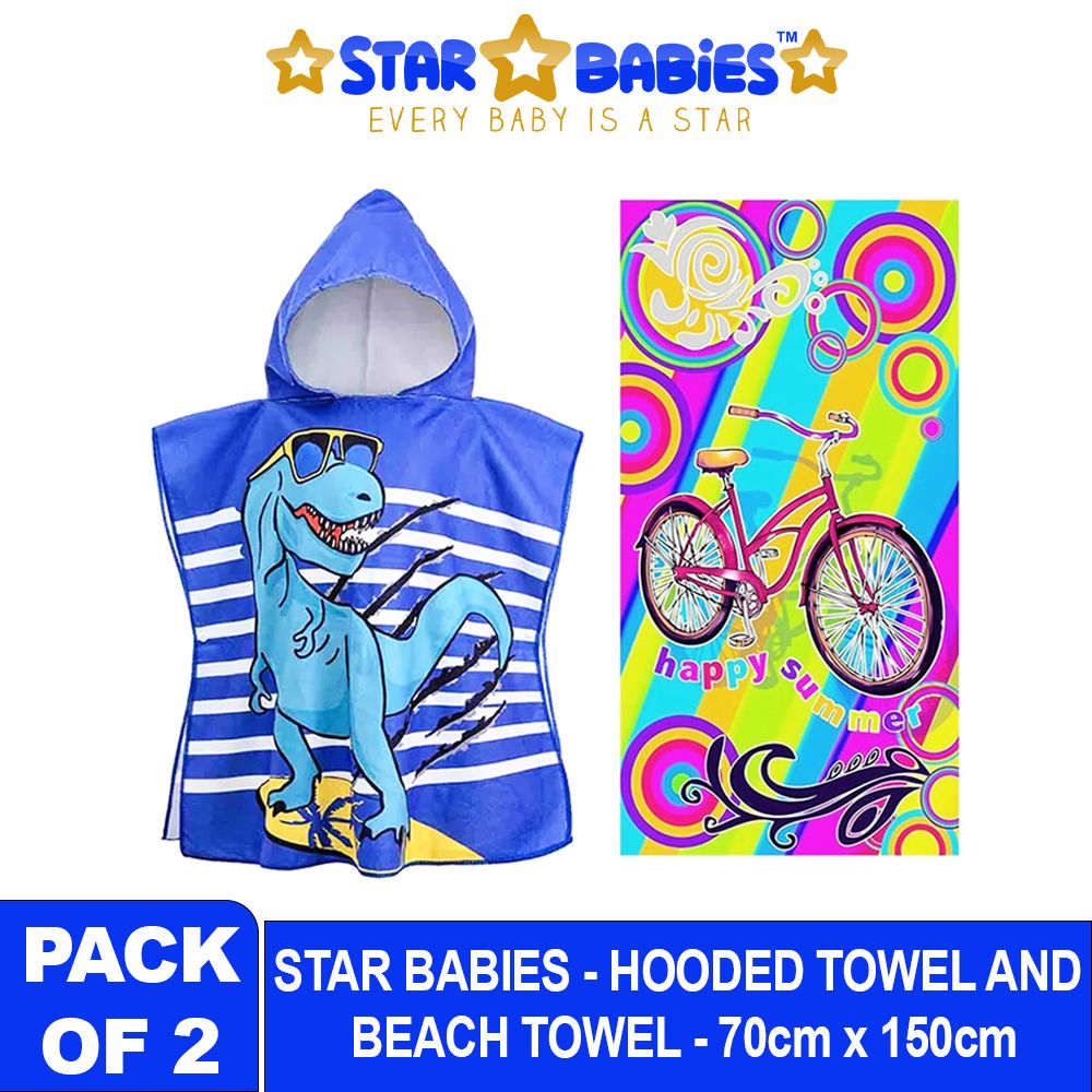 Star Babies - Happy Summer Printed Beach Towel With Hooded Towel