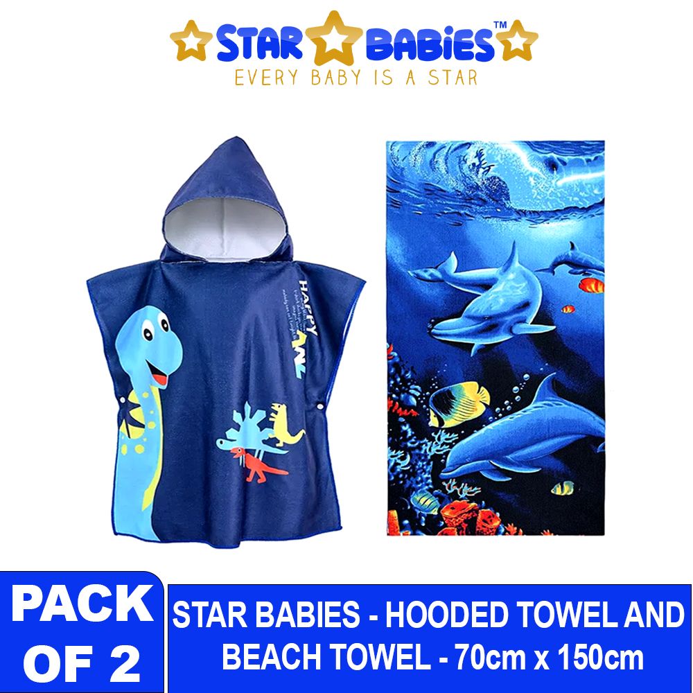 Star Babies - Beach Towel With Hooded Towel - Blue