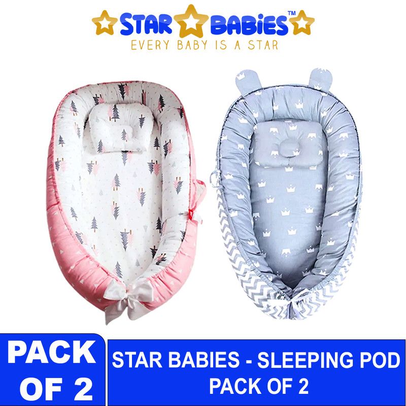 Star Babies - Baby Sleeping Lounger Pod 2-Pc Set - Grey/Pink