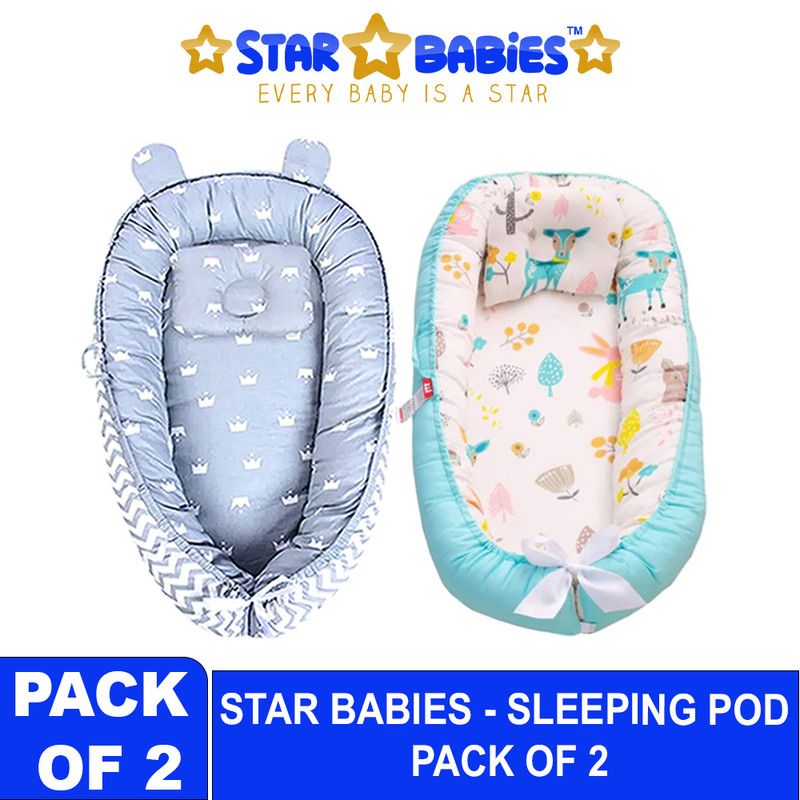 Star Babies - Baby Sleeping Lounger Pod 2-Pc Set - Grey/Blue