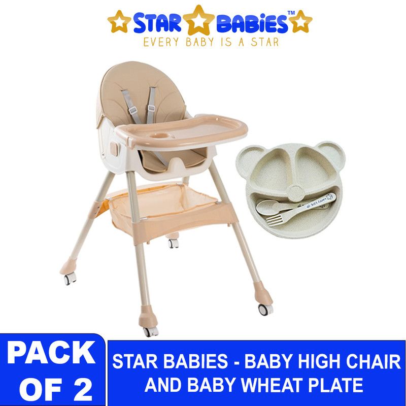 Star Babies - Baby High Chair With Organic Wheat Plate - Cream