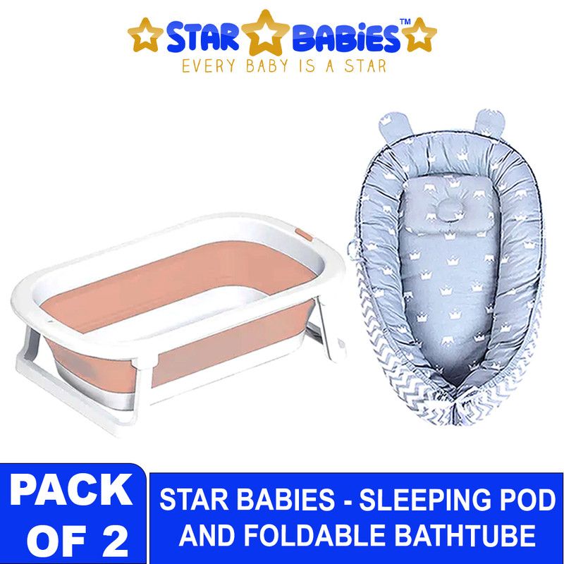 Star Babies - Baby Sleeping Pod With Foldable Bathtub - Grey/Beige