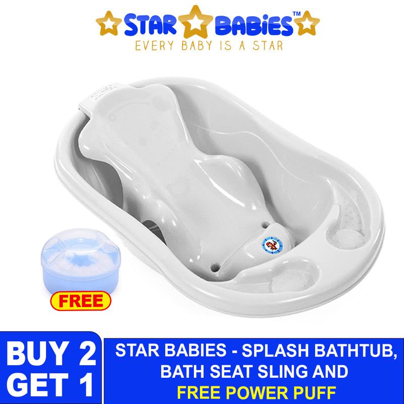 Star Babies - Sunbaby Splash Bathtub, Baby Sling With Powder Puff - White/Blue